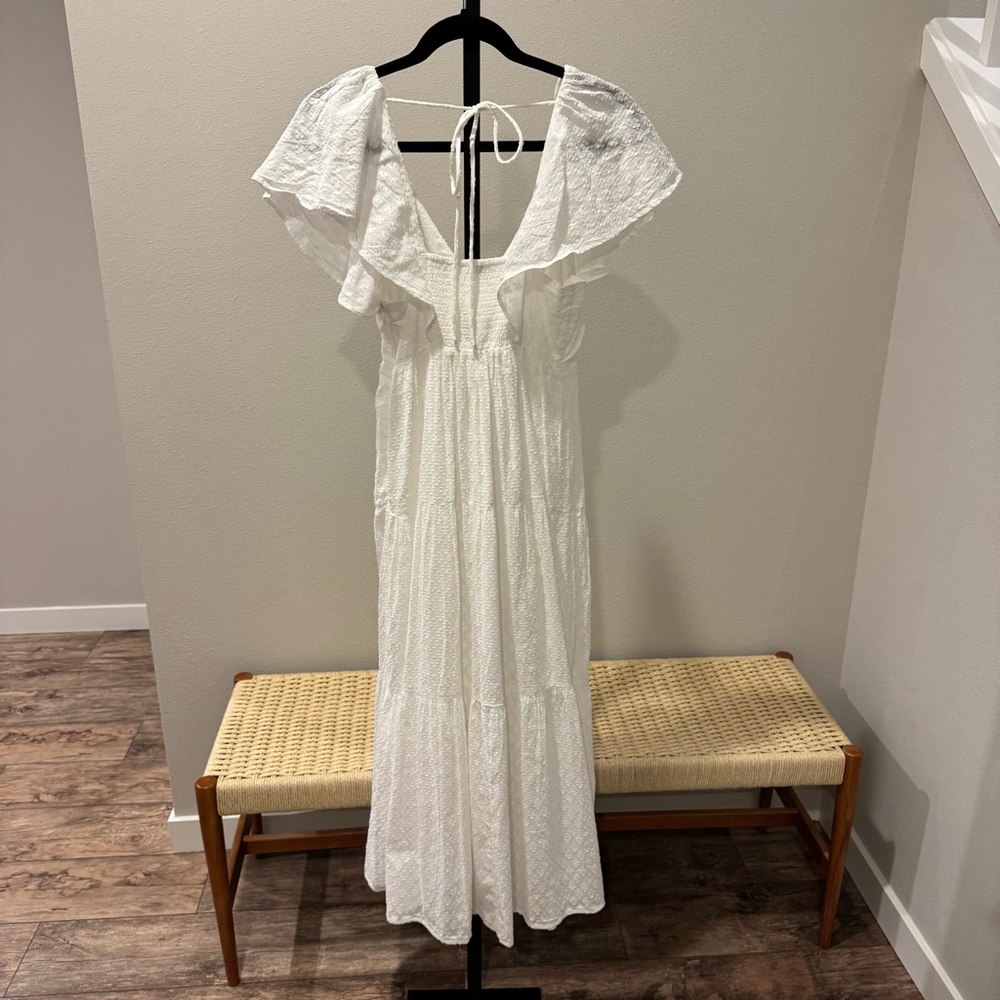Madewell Tie-Back Flutter-Sleeve Tiered Midi Dress White NQ594 Size 0 - Picture 8 of 10
